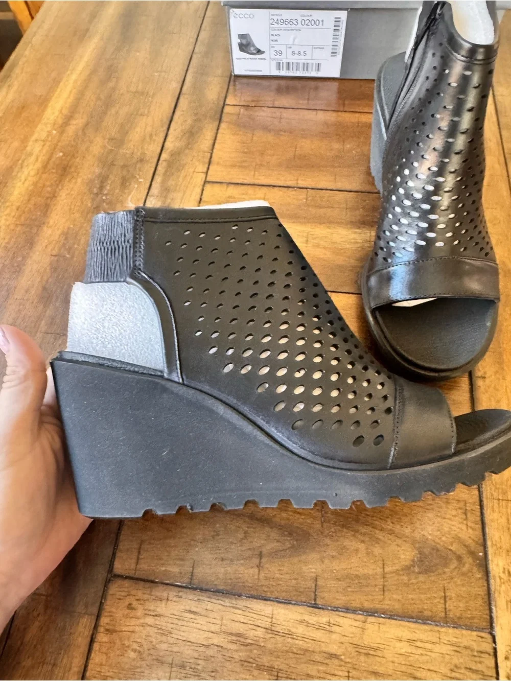 NWB Ecco Brown Perforated Wedge Sandals